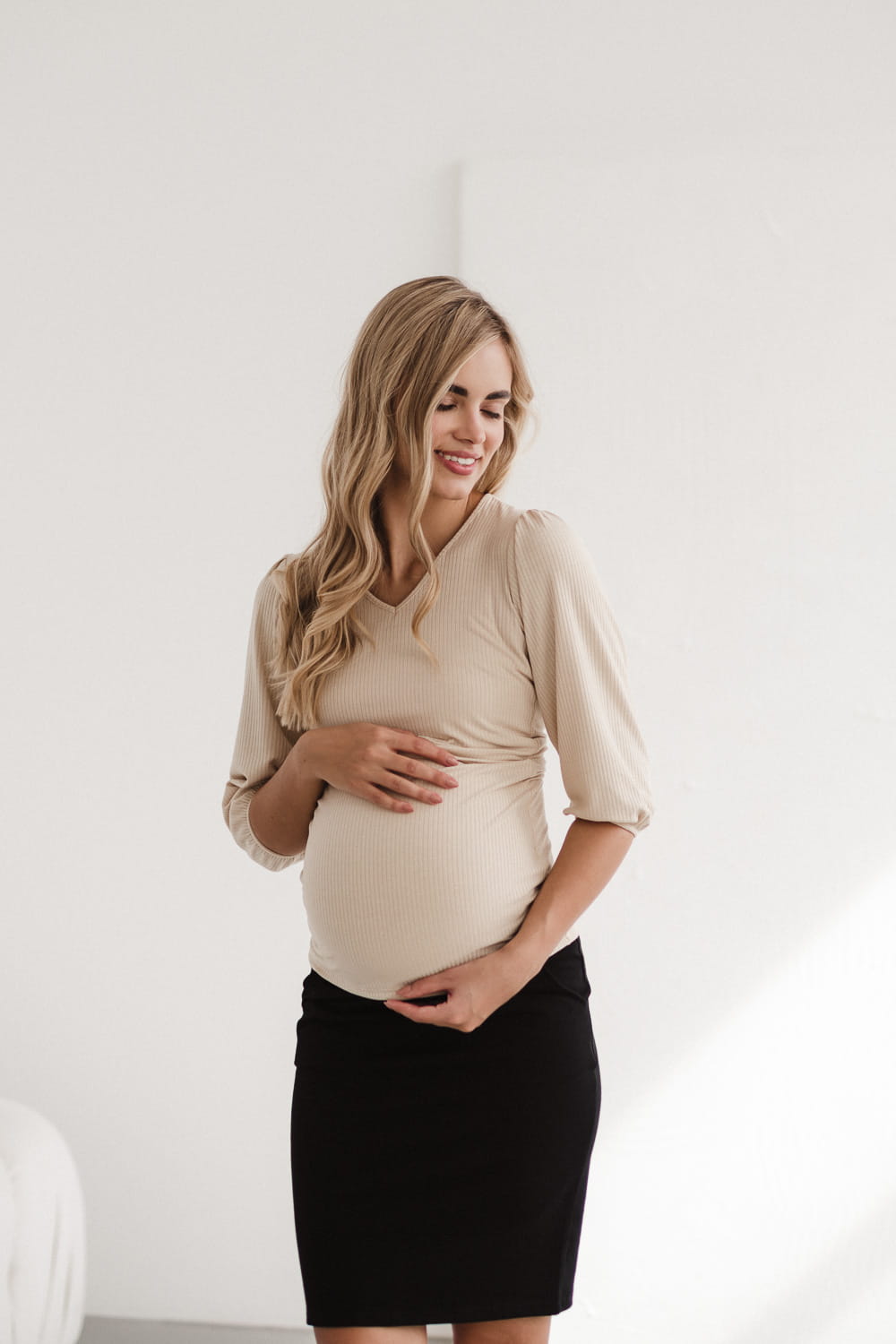 Stillshirt mit Ballonärmeln beige