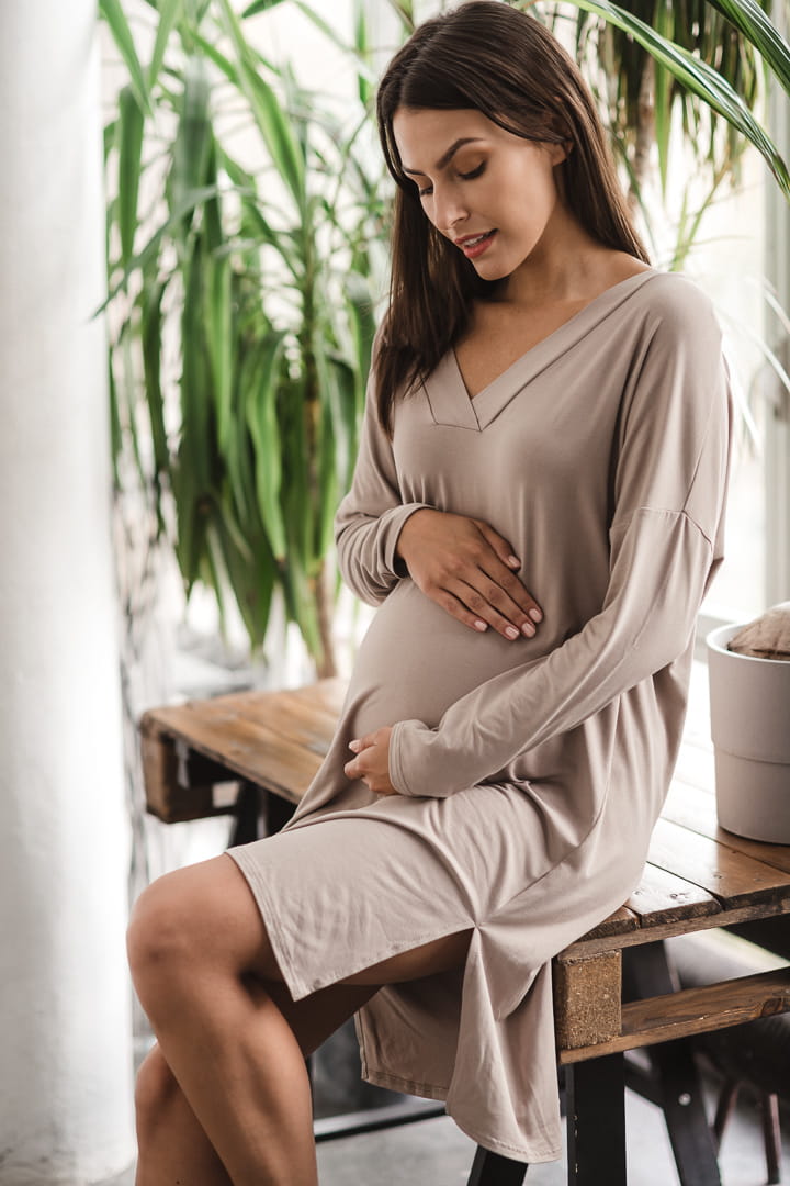 Bamboo langarm Nachtkleid beige