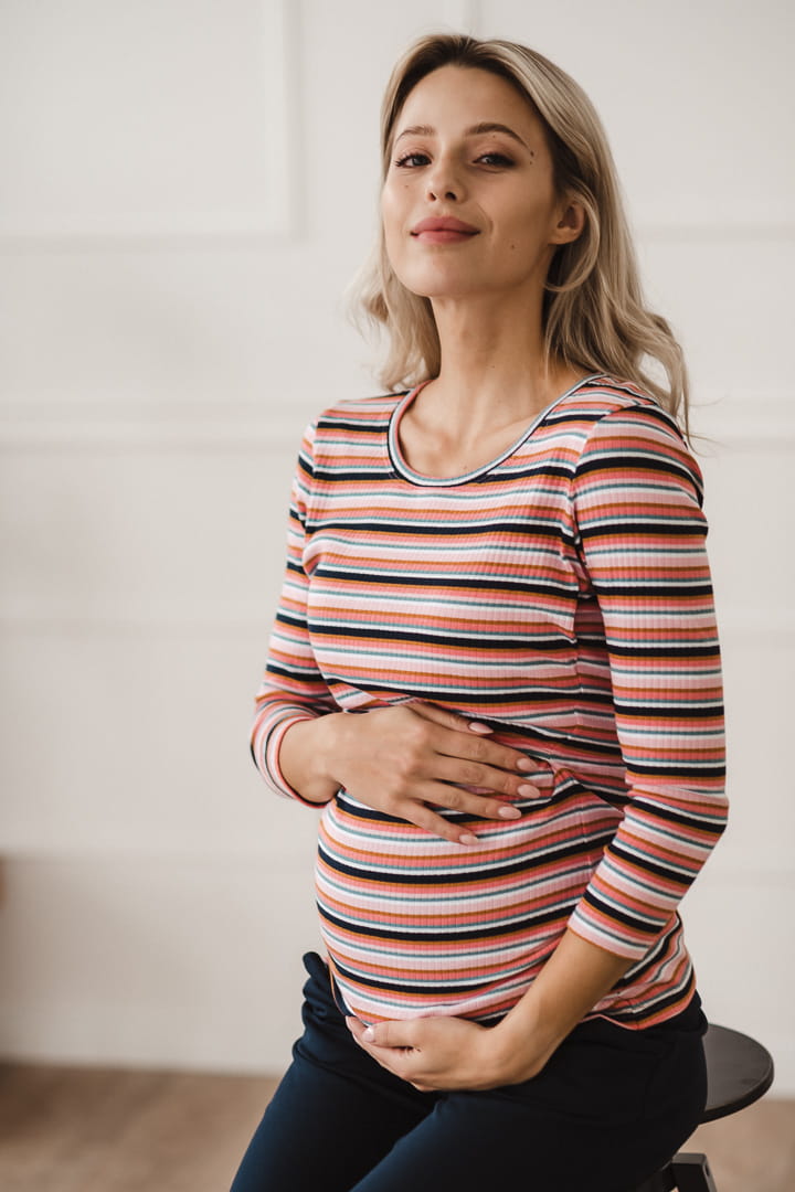 Hundhals Schwangerschafts- und Stillshirt rosa gestreift