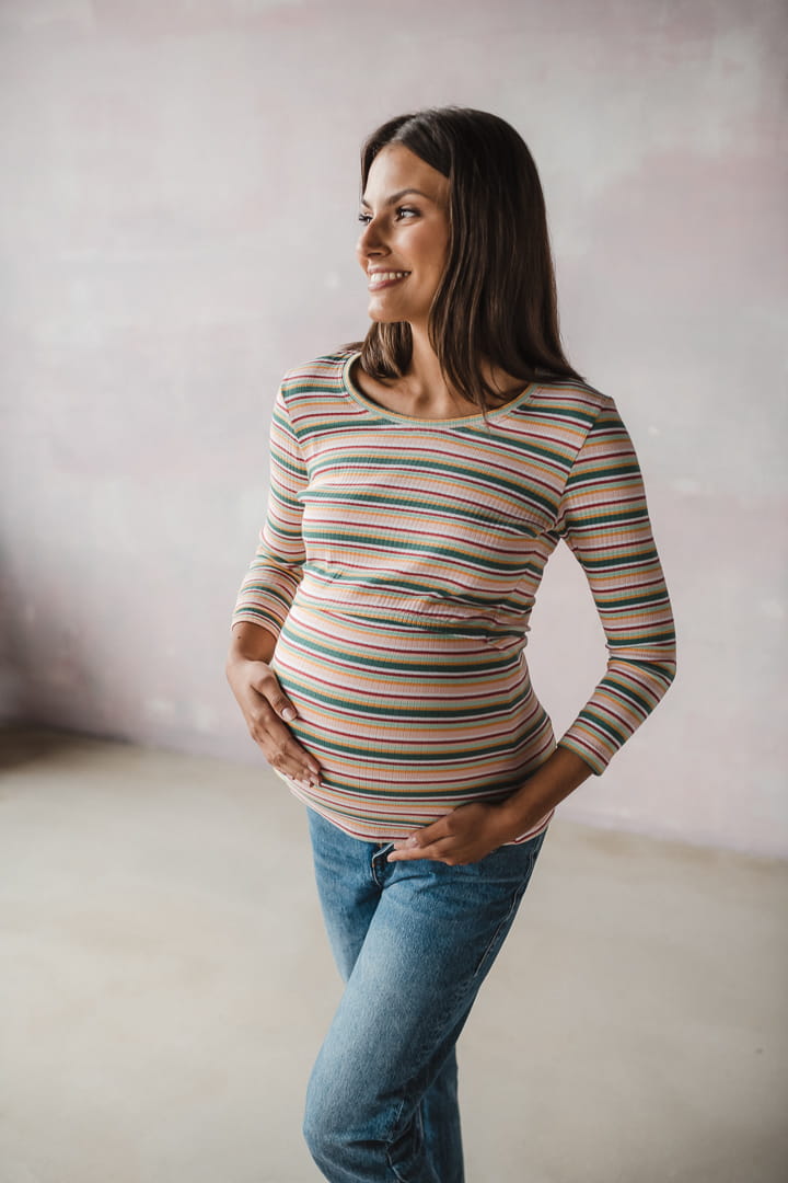 Hundhals Schwangerschafts- und Stillshirt grün gestreift
