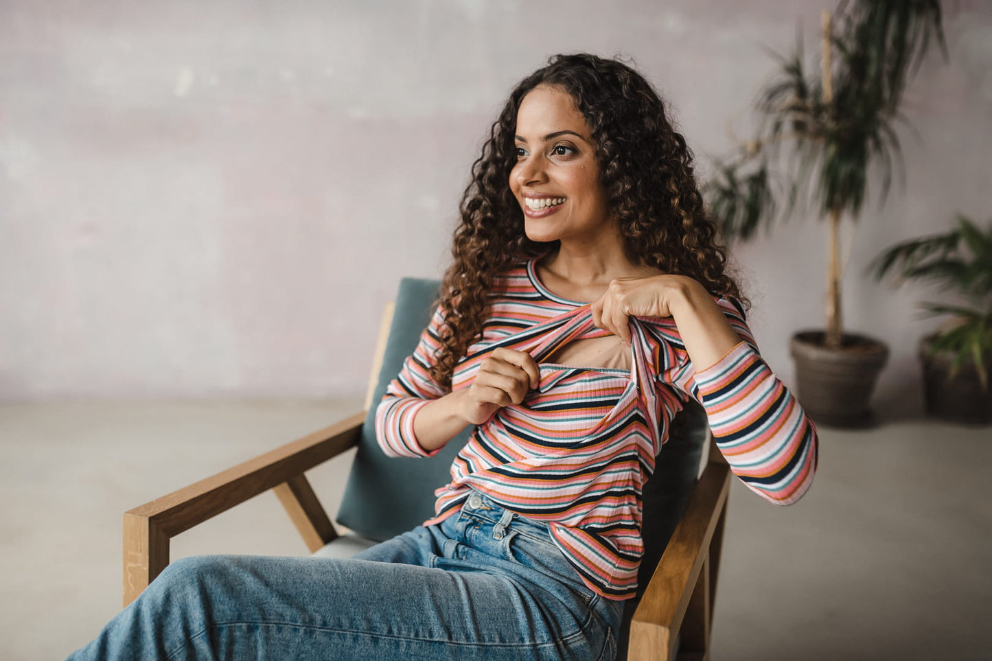 Hundhals Schwangerschafts- und Stillshirt rosa gestreift