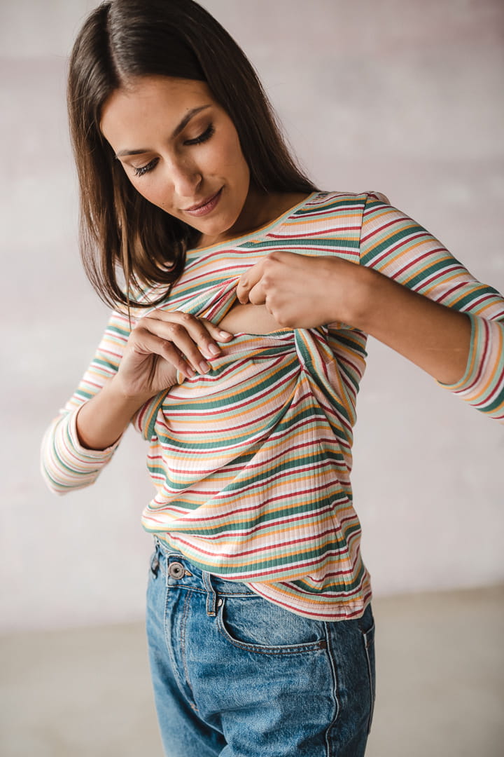 Hundhals Schwangerschafts- und Stillshirt grün gestreift