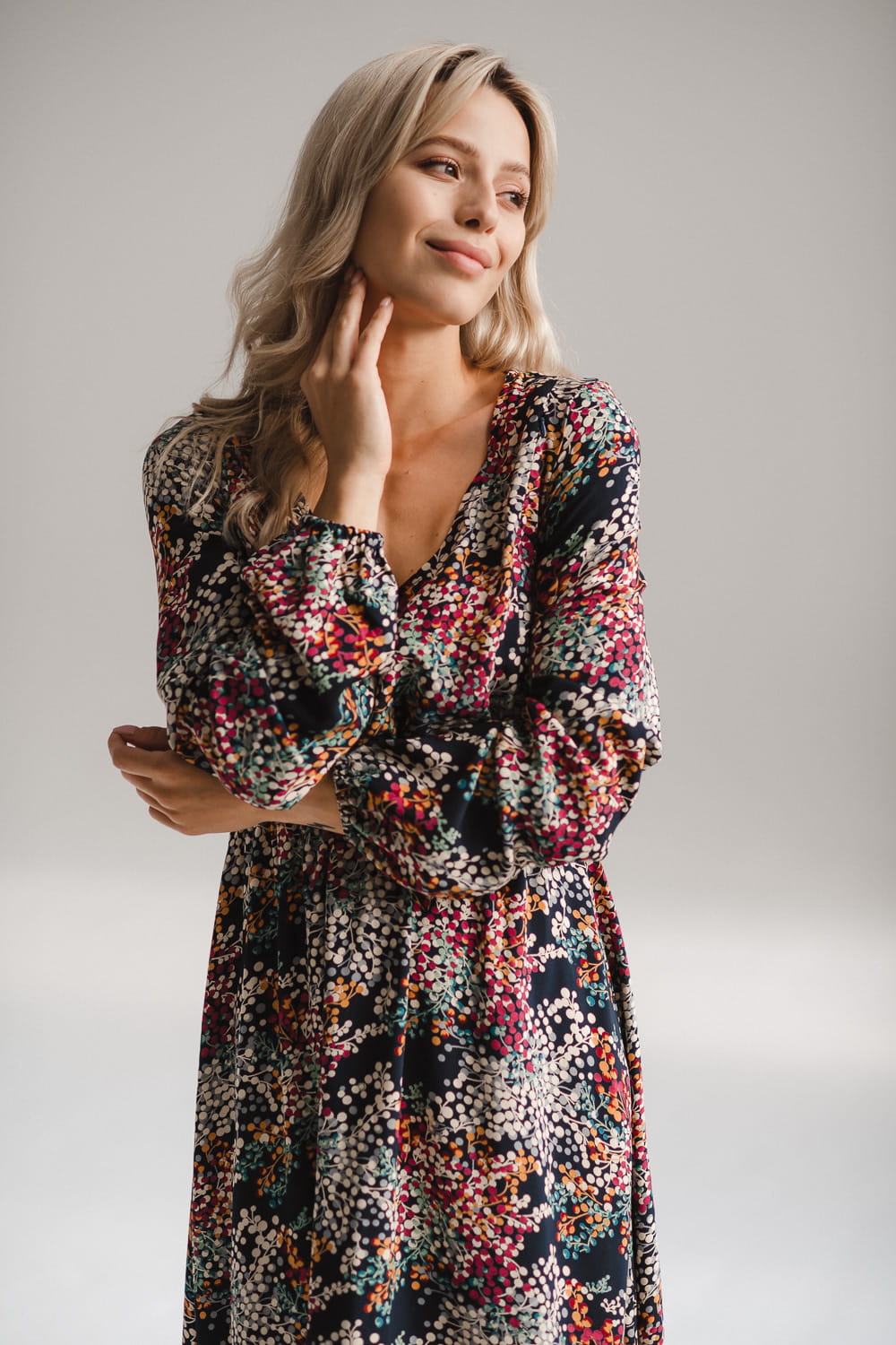 Midi Umstands- und Stillkleid navy gesprenkelt