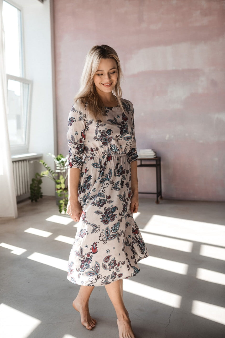 Paisley Umstands- und Stillkleid natural