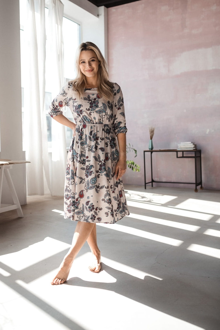 Paisley Umstands- und Stillkleid natural