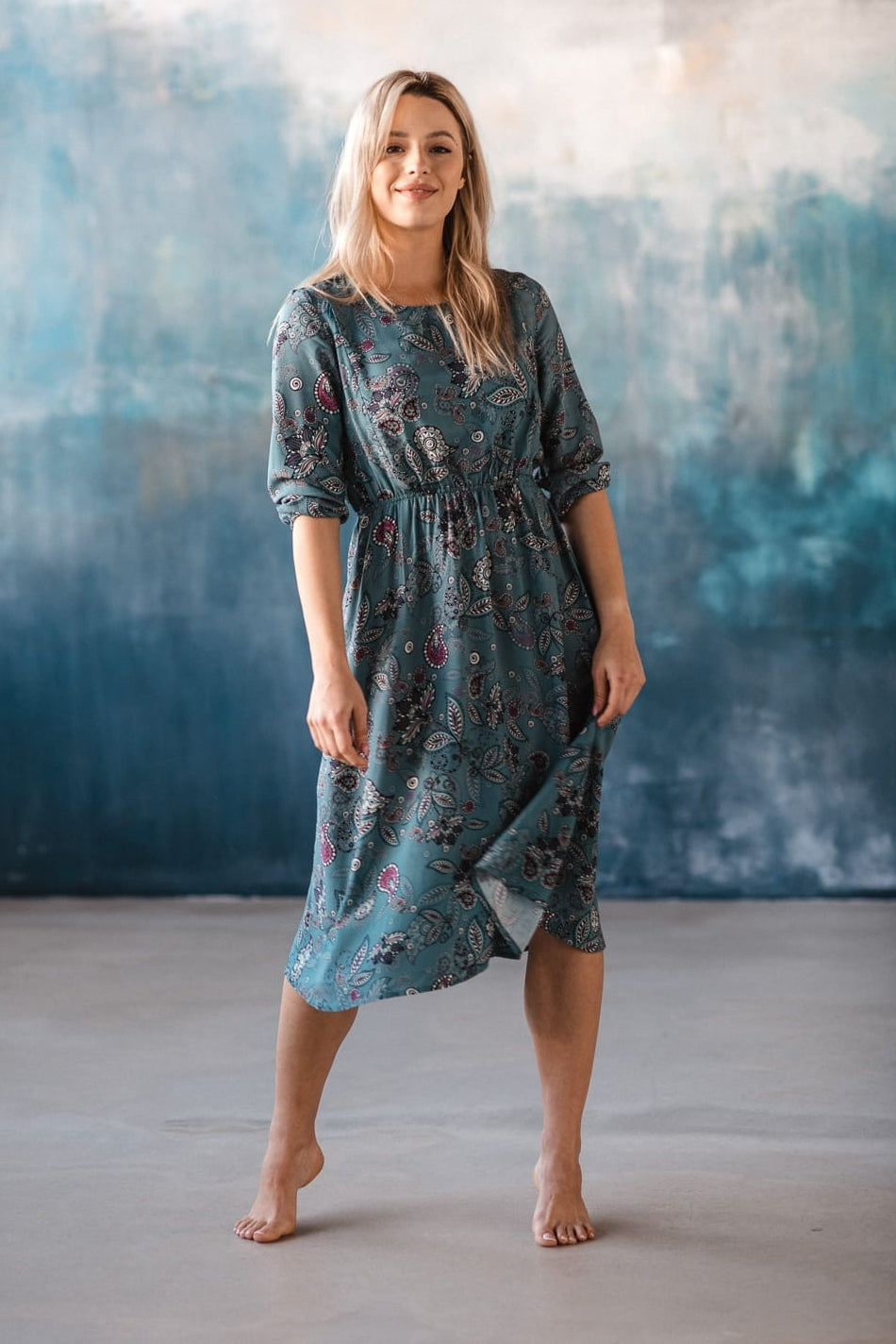 Paisley Umstands- und Stillkleid blau