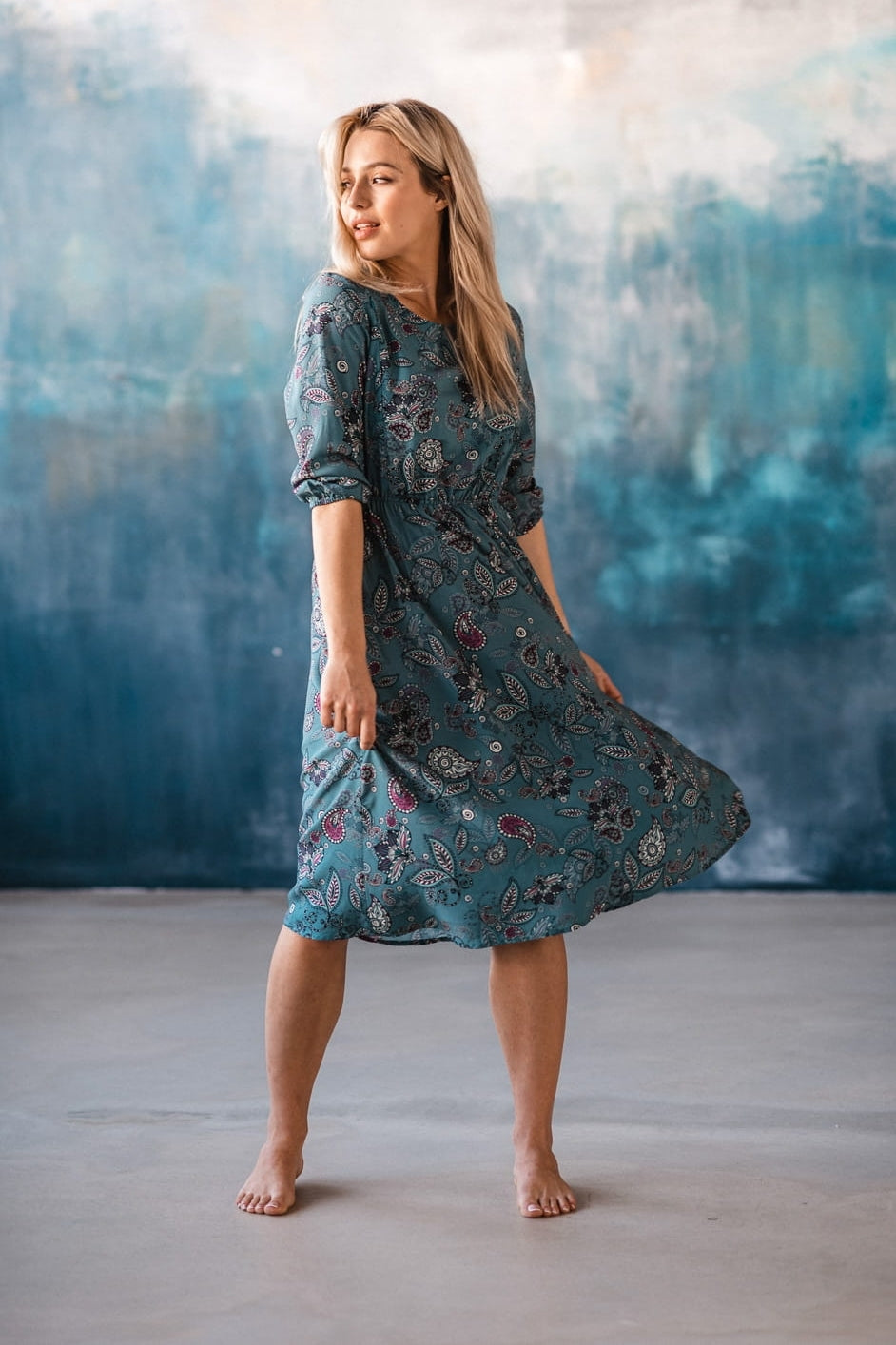 Paisley Umstands- und Stillkleid blau