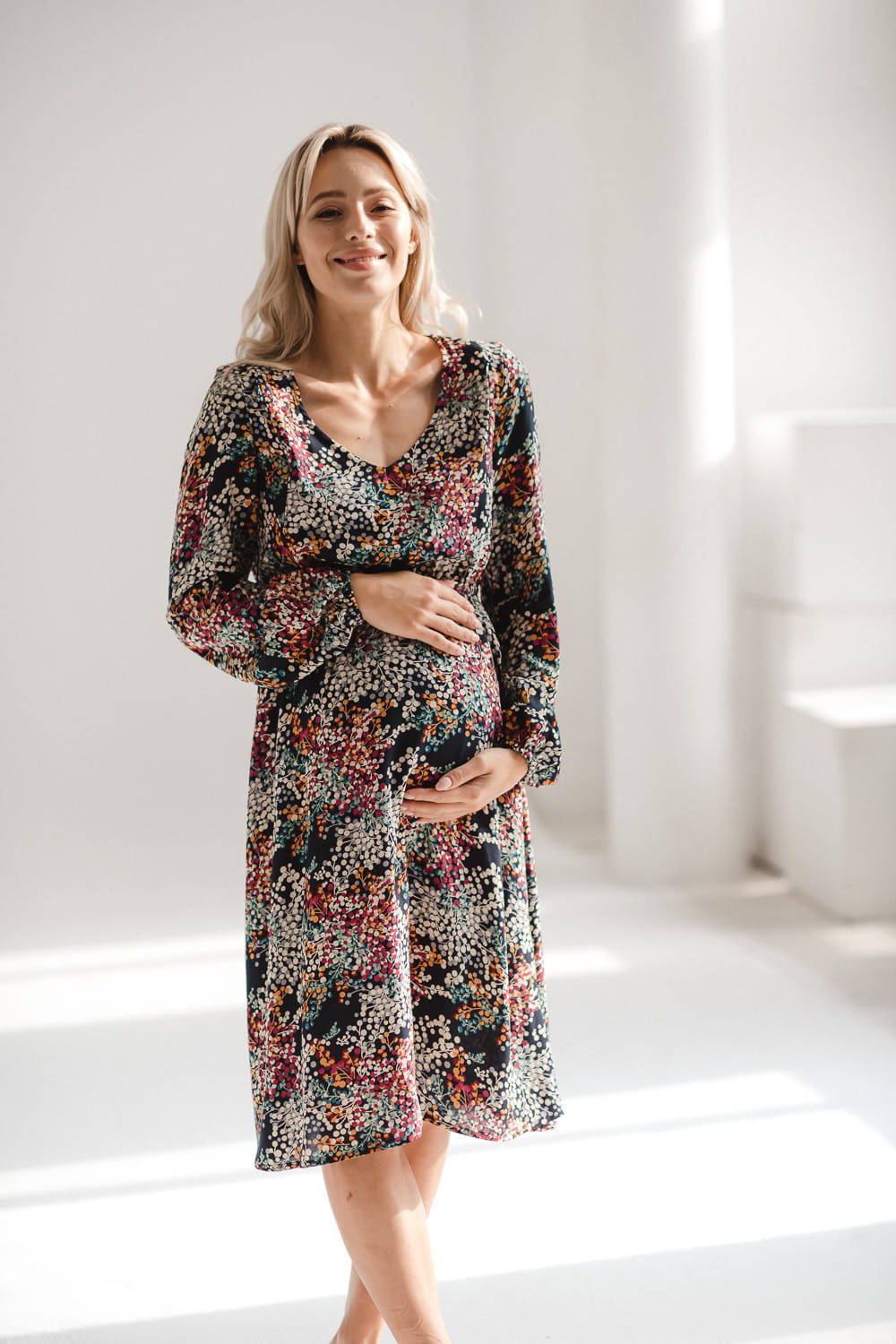 Midi Umstands- und Stillkleid navy gesprenkelt