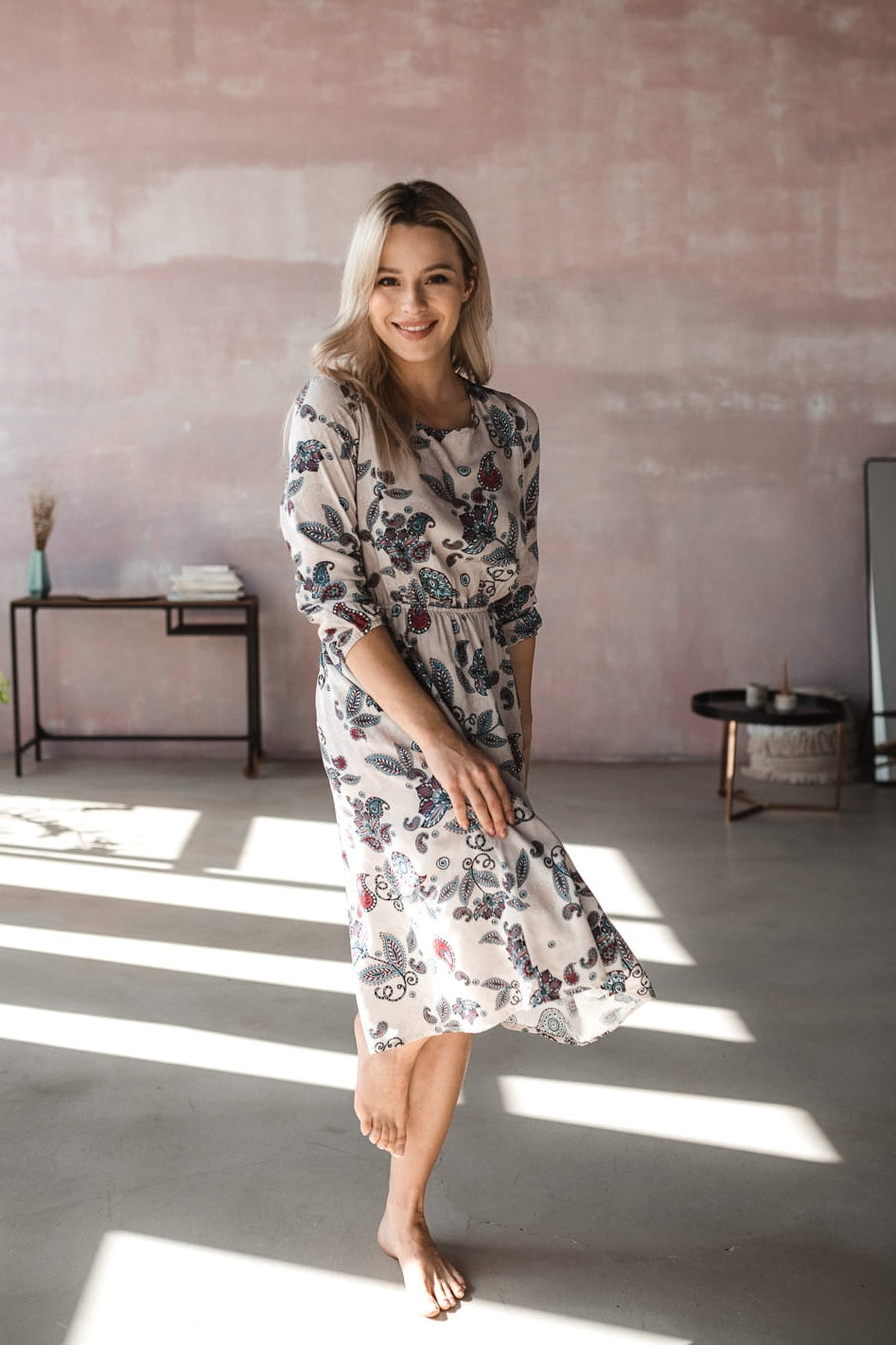 Paisley Umstands- und Stillkleid natural