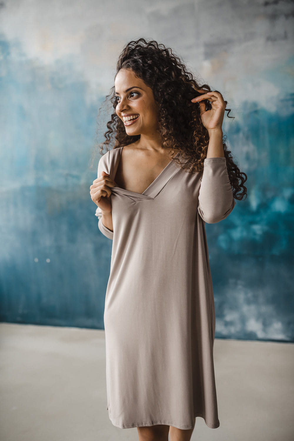 Bamboo langarm Nachtkleid beige