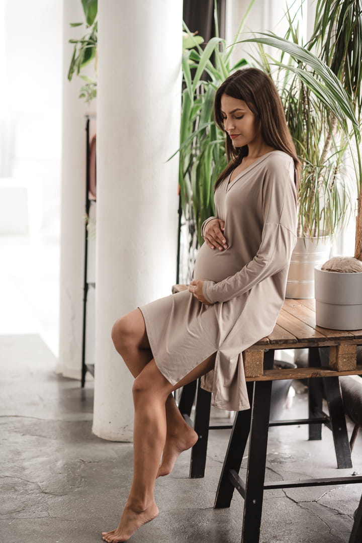 Bamboo langarm Nachtkleid beige