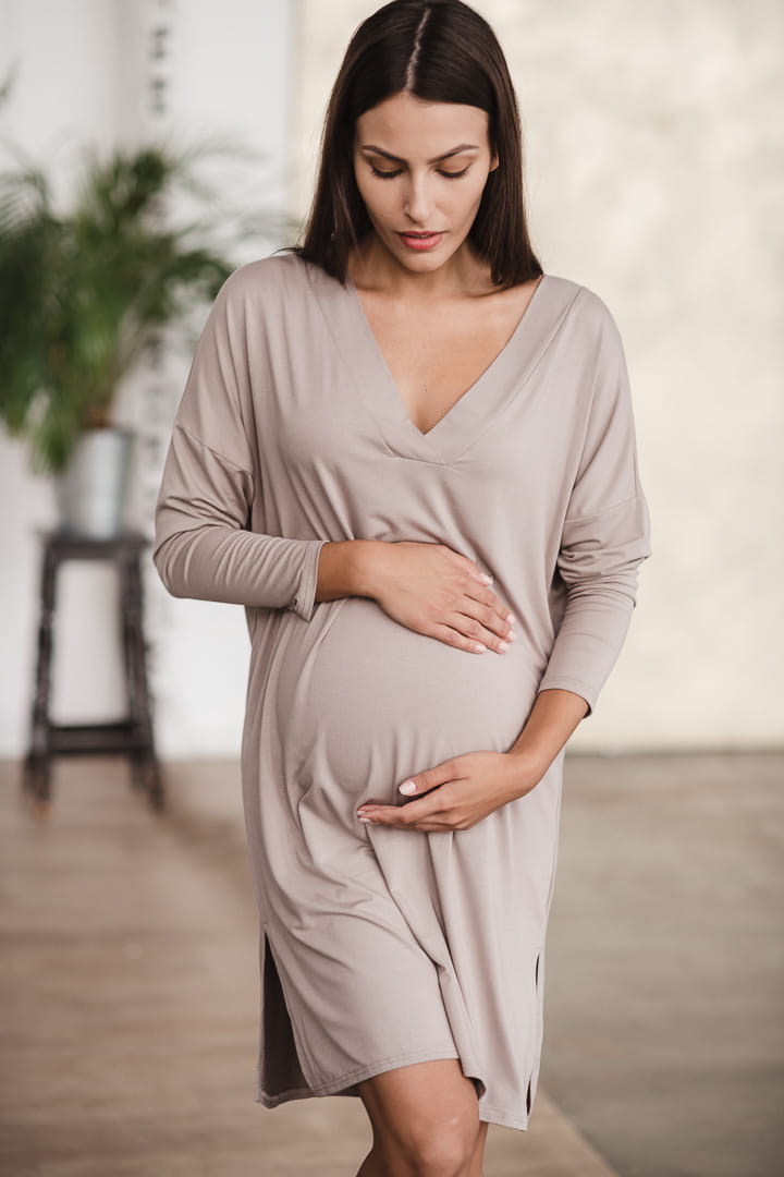 Bamboo langarm Nachtkleid beige