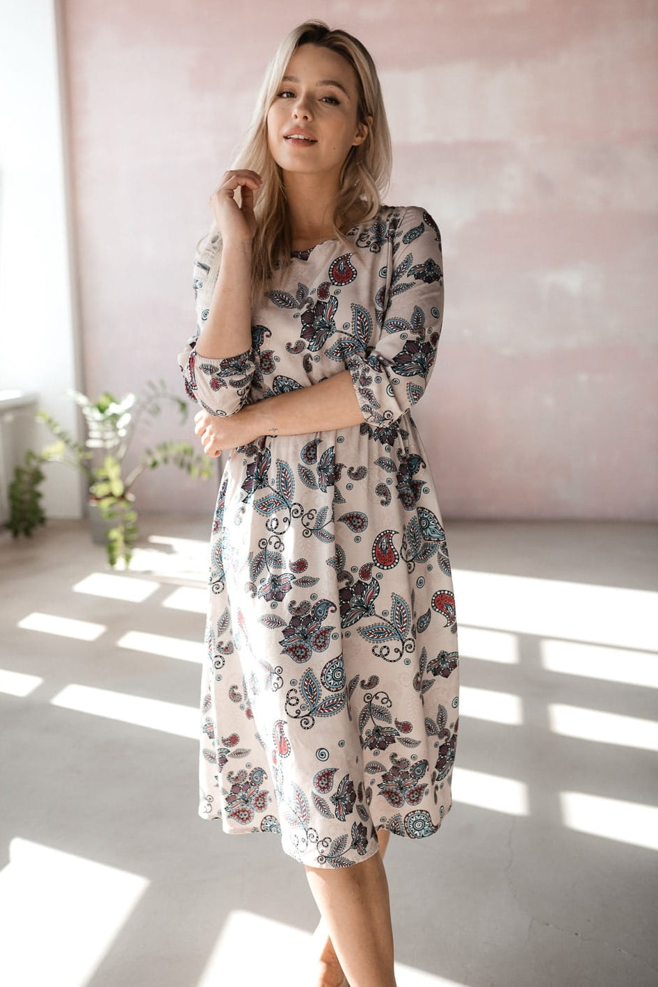 Paisley Umstands- und Stillkleid natural