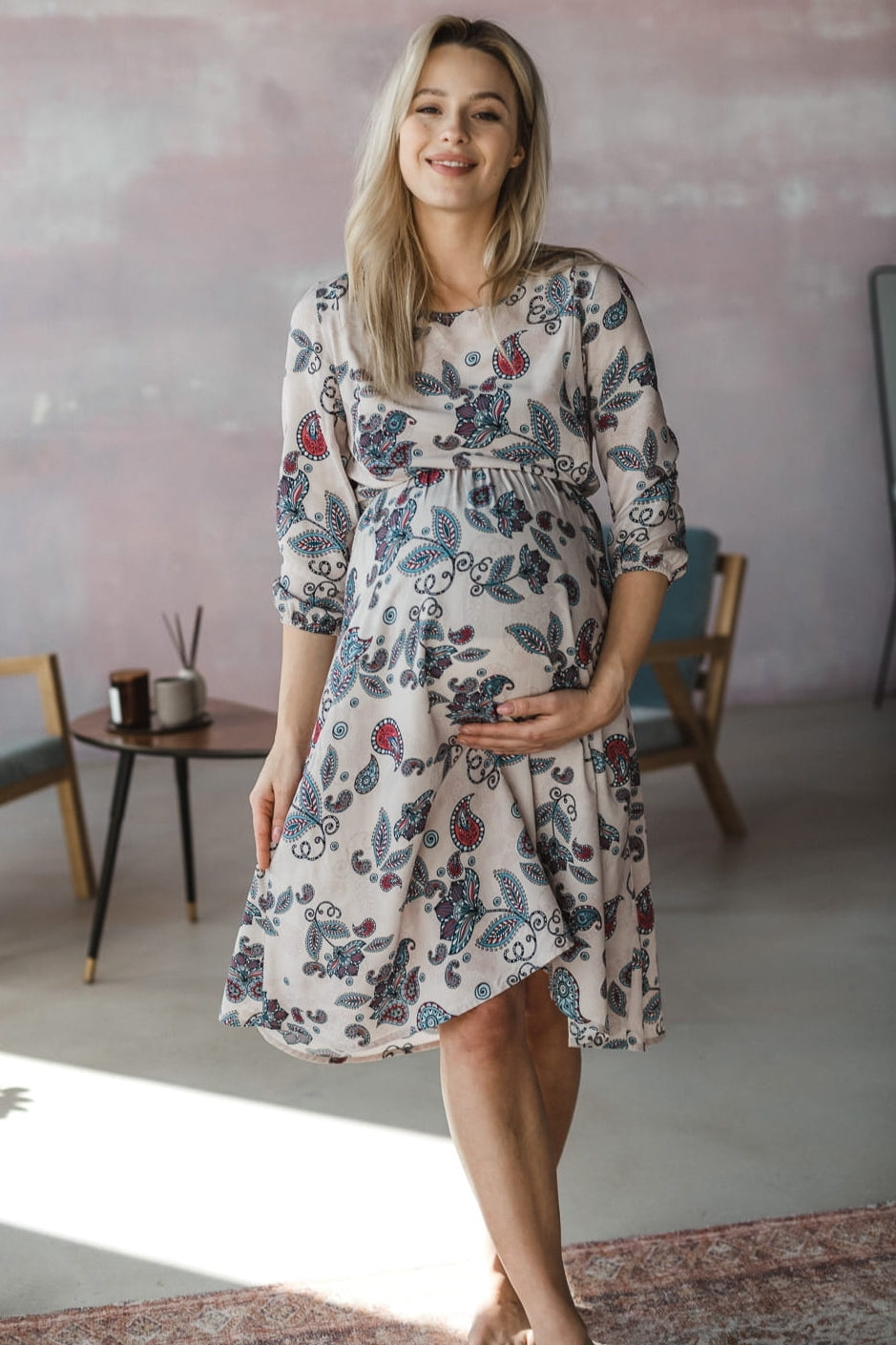 Paisley Umstands- und Stillkleid natural