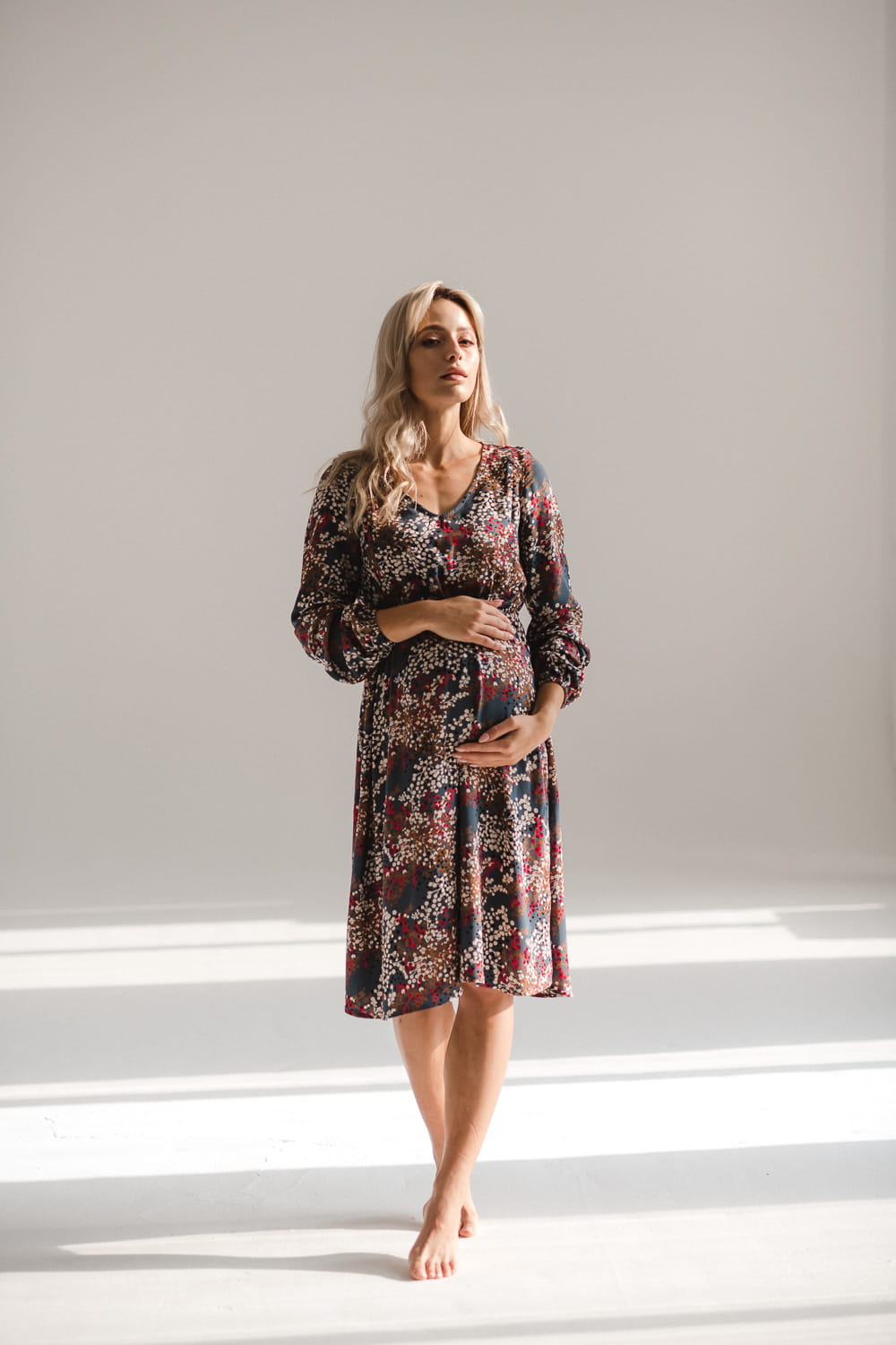 Midi Umstands- und Stillkleid blaugrau gesprenkelt