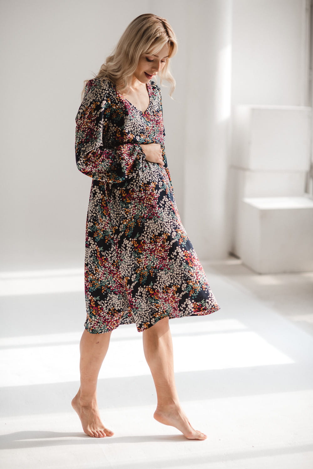 Midi Umstands- und Stillkleid navy gesprenkelt