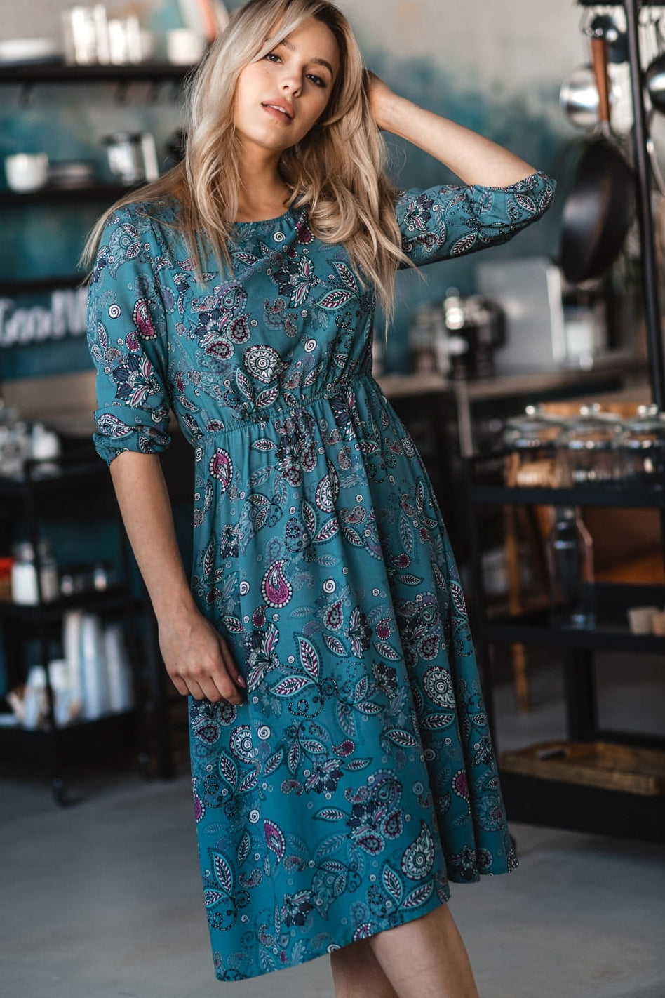 Paisley Umstands- und Stillkleid blau