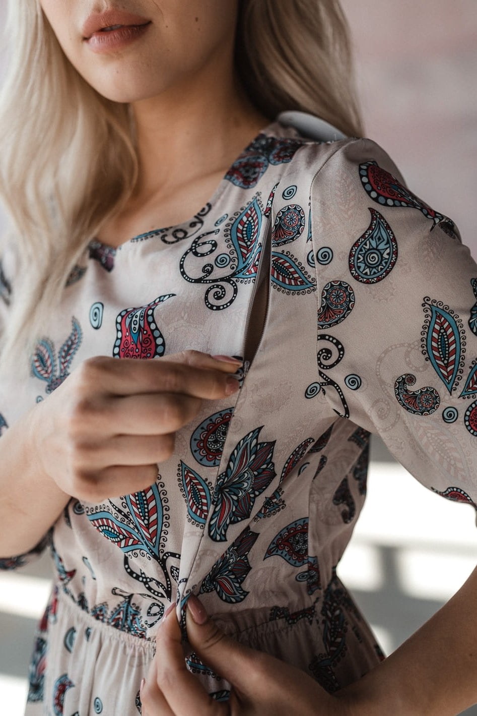 Paisley Umstands- und Stillkleid natural