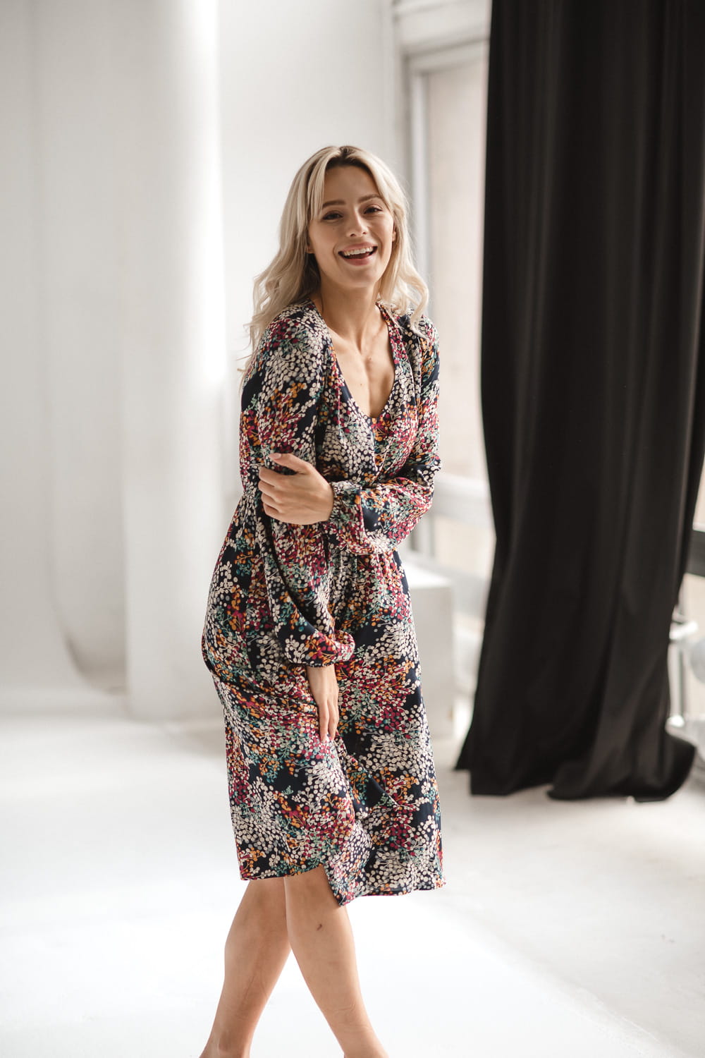 Midi Umstands- und Stillkleid navy gesprenkelt