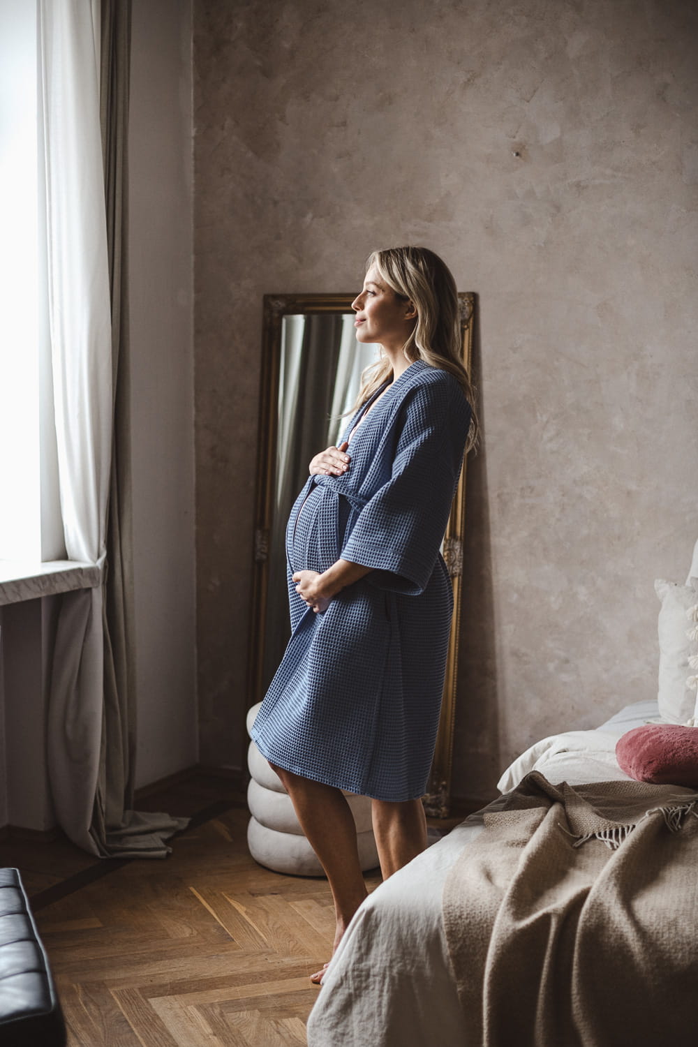 Morgenmantel Waffelmuster in babyblau